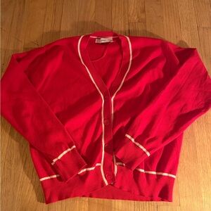 Mango Red Women's Cardigan with White Trim